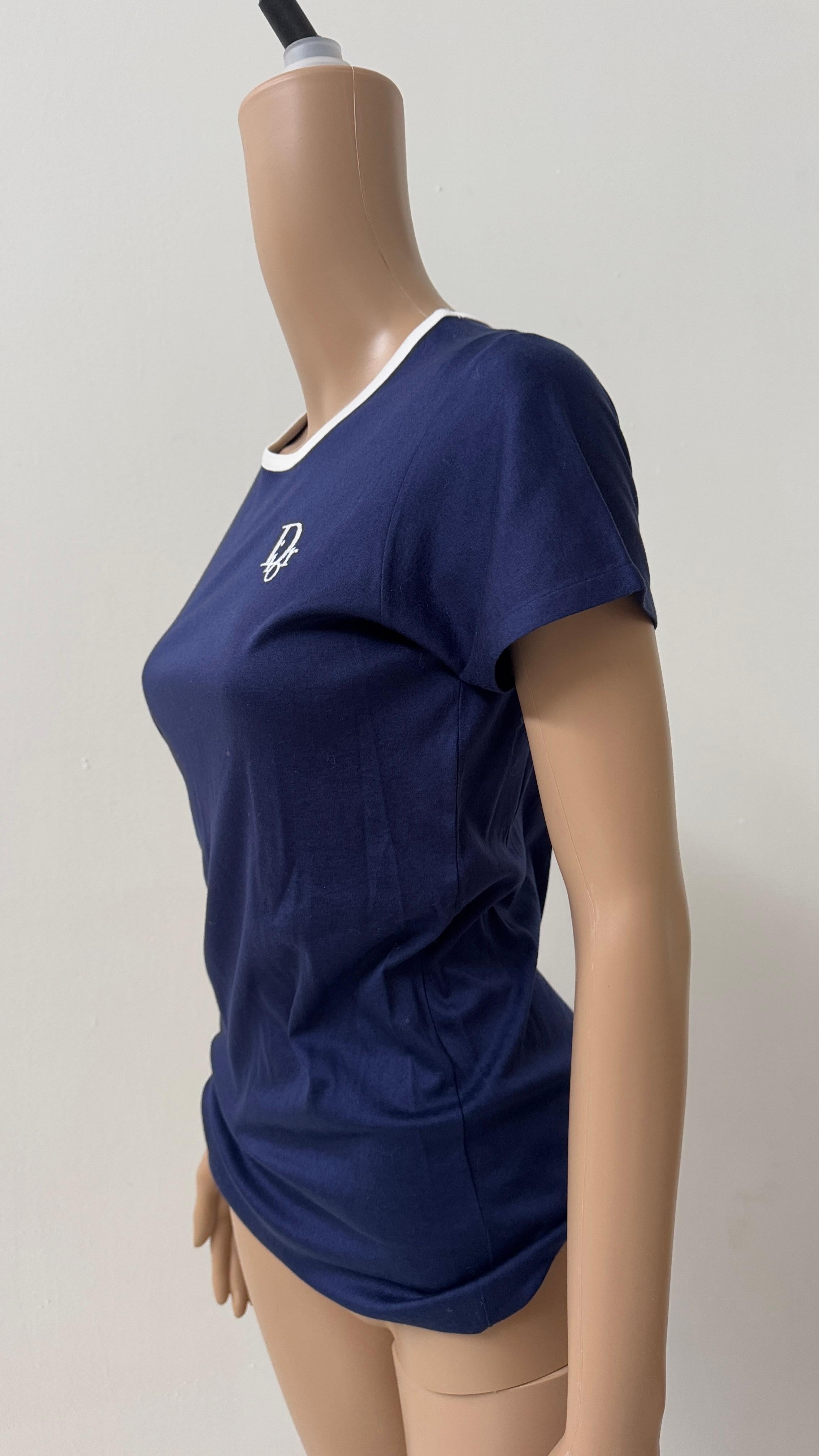 Dior Blue Fitted Logo T-Shirt – Early 2000s - No import duty: we pay for it! in vendita 3