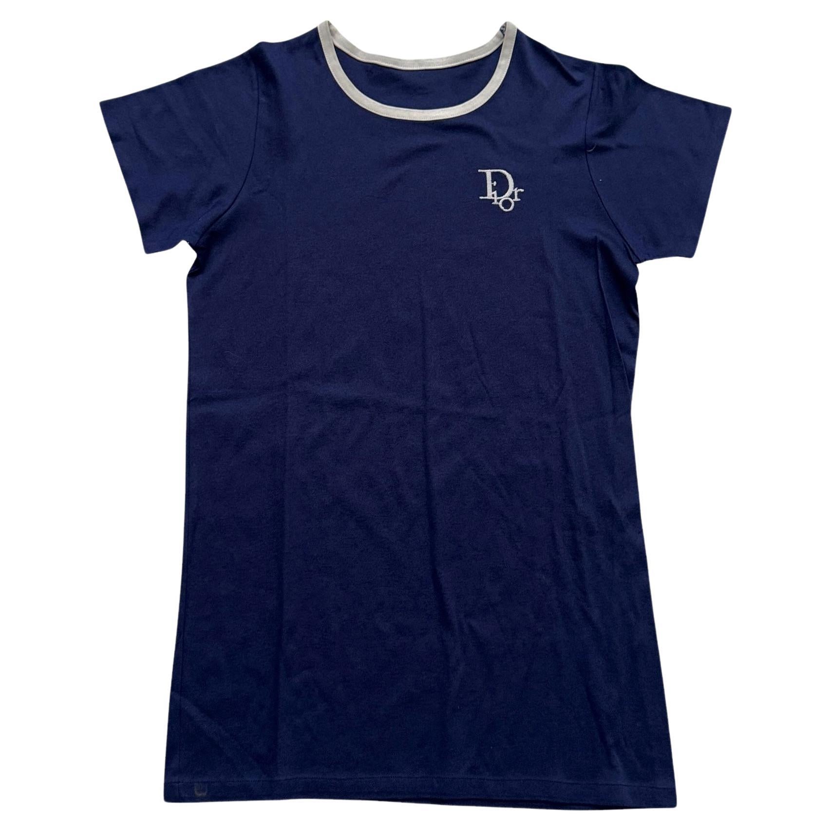 Dior Blue Fitted Logo T-Shirt – Early 2000s - No import duty: we pay for it! in vendita