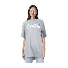 Dior T-Shirt mit blauem Blumendruck und Logo Größe L