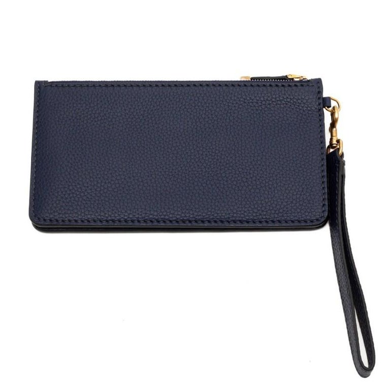 DIOR Blue Grained Leather Clutch For Sale at 1stDibs
