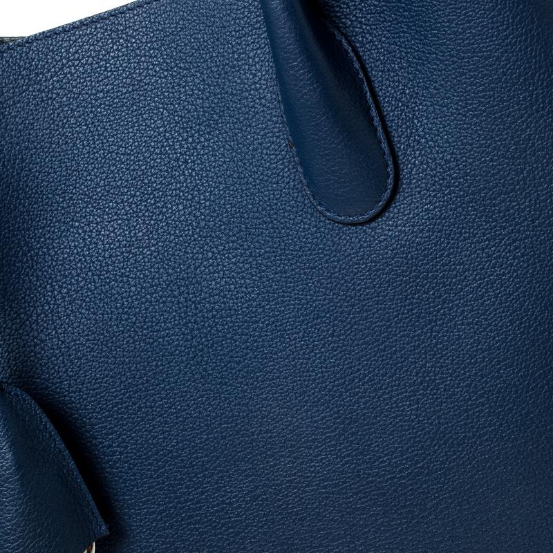 Women's Dior Blue Grained Leather Large Open Bar Tote