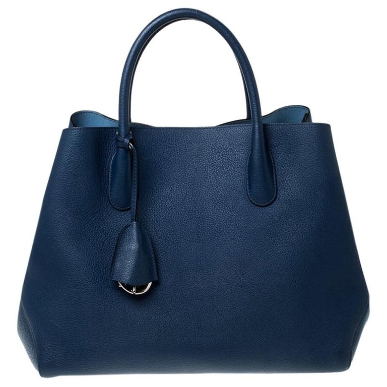 Dior Blue Grained Leather Large Open Bar Tote at 1stDibs