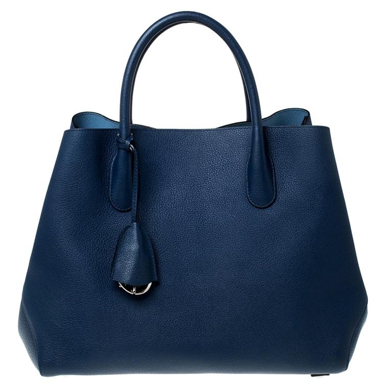 Dior Blue Grained Leather Large Open Bar Tote