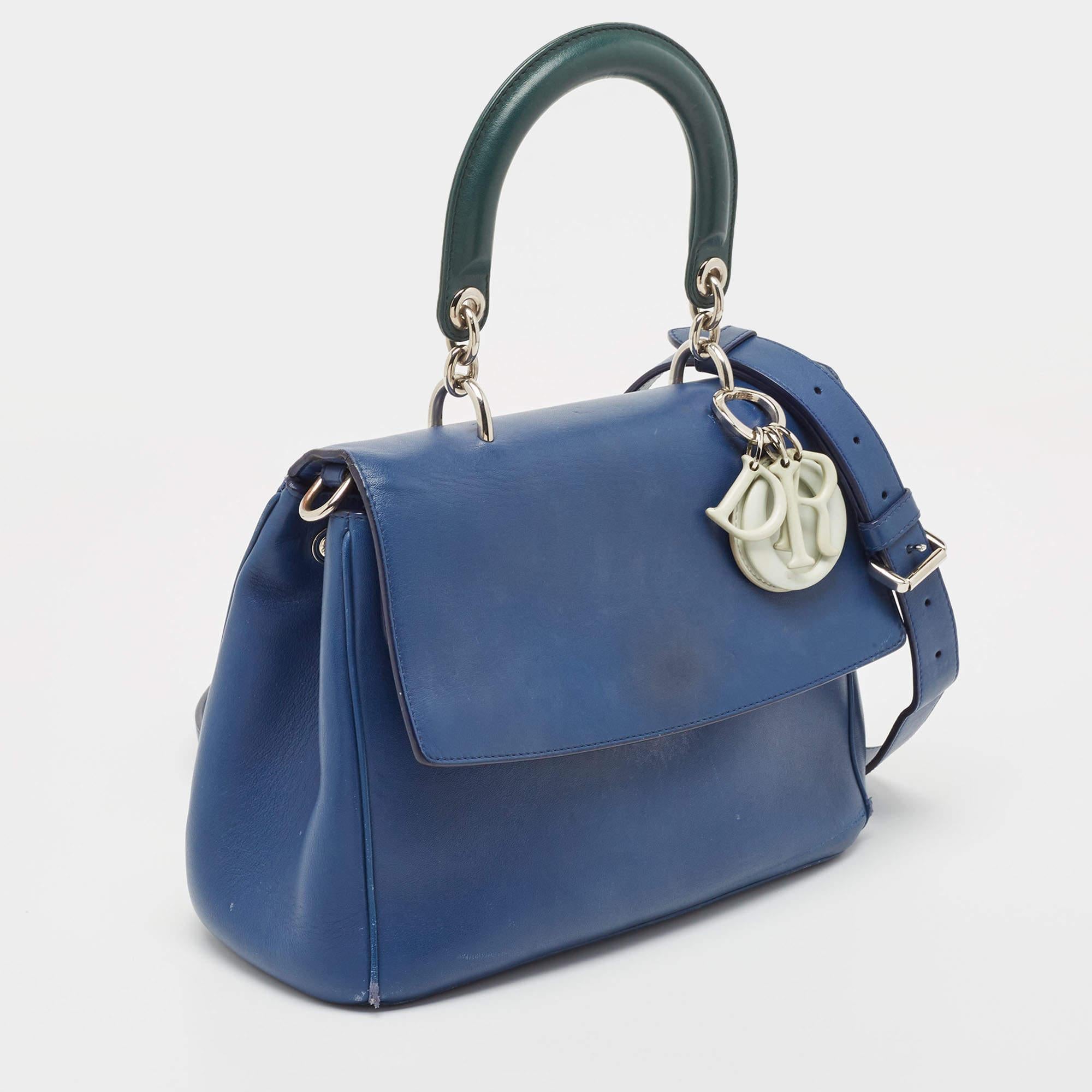 Women's Dior Blue/Green Leather Small Be Dior Flap Top Handle Bag For Sale
