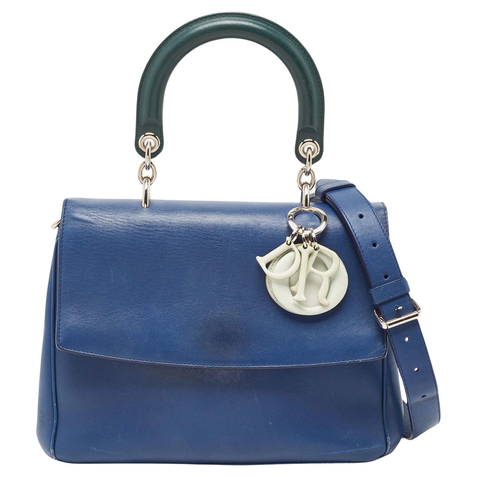 Dior Blue/Green Leather Small Be Dior Flap Top Handle Bag For Sale