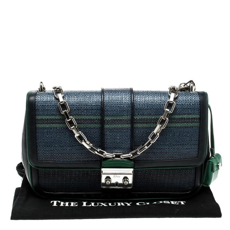 Dior Blue/Green Raffia and Leather Miss Dior Medium Flap Bag 6