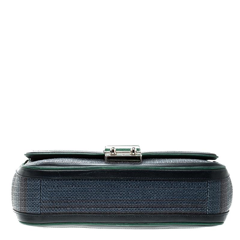 Dior Blue/Green Raffia and Leather Miss Dior Medium Flap Bag 1