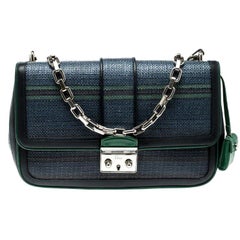 Dior Blue/Green Raffia and Leather Miss Dior Medium Flap Bag