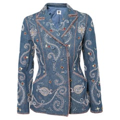 Dior Blue Hand Embroidered Denim Double Breasted Jacket M