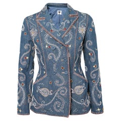 Giacca doppiopetto in denim ricamata a mano blu Dior M