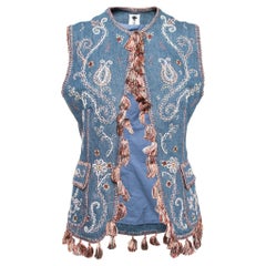 Dior Blue Hand Embroidered Denim Tassel Trimmed Vest M