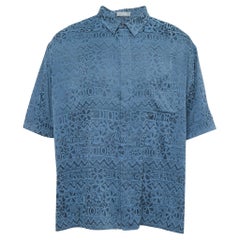 Dior Blue Jacquard Silk Short Sleeve Shirt 2XL