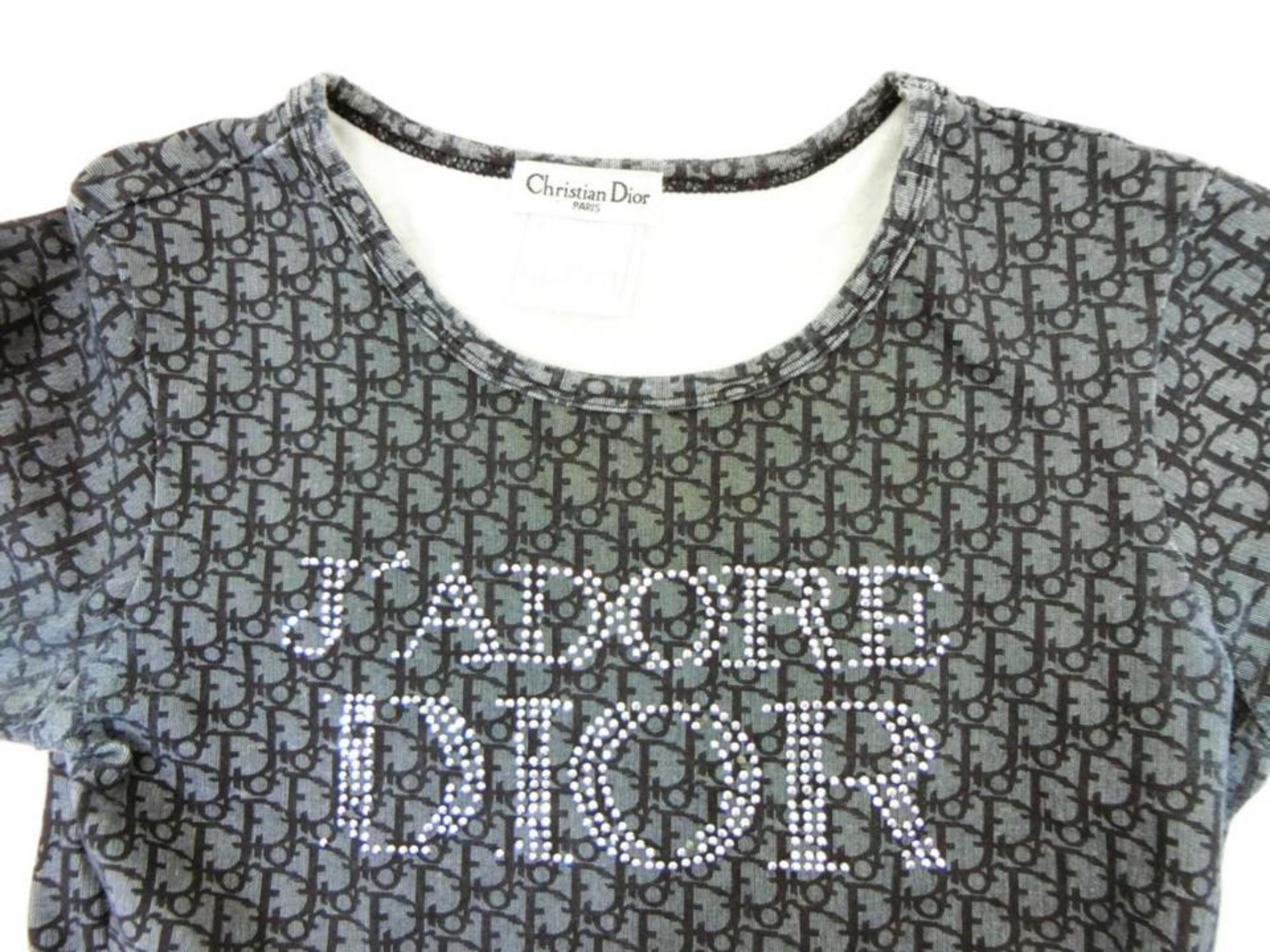 Dior Blue J'adore Signature Oblique Trotter Crystal Logo 23231717 Tee Shirt für Damen oder Herren im Angebot