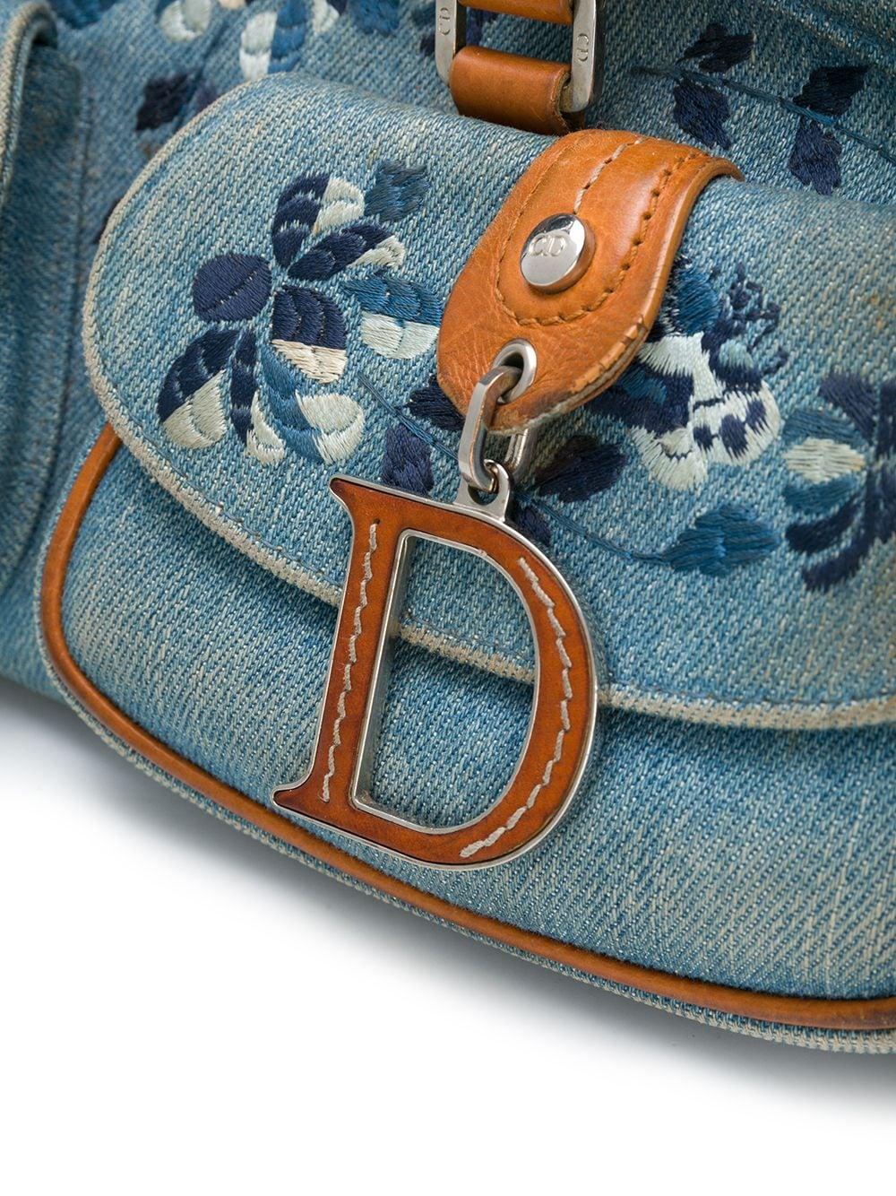 Dior Blue Jean Embroidered Floral Handbag  In Good Condition In Paris, FR