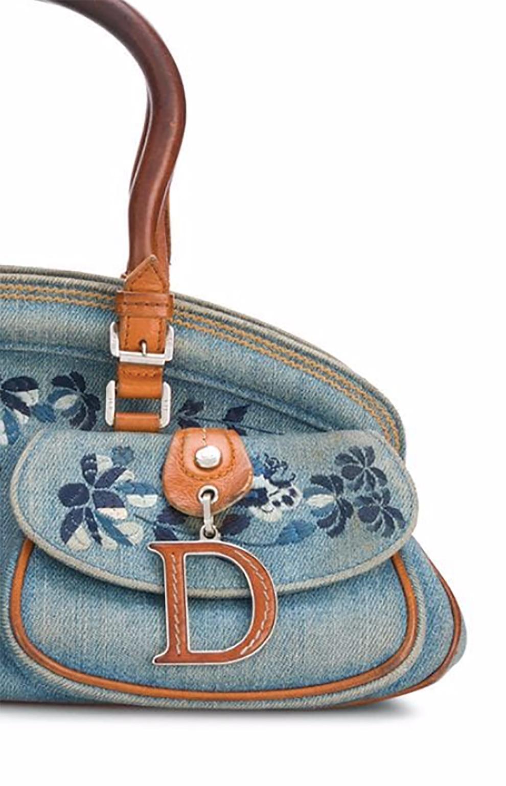 Women's Dior Blue Jean Embroidered Floral Handbag 