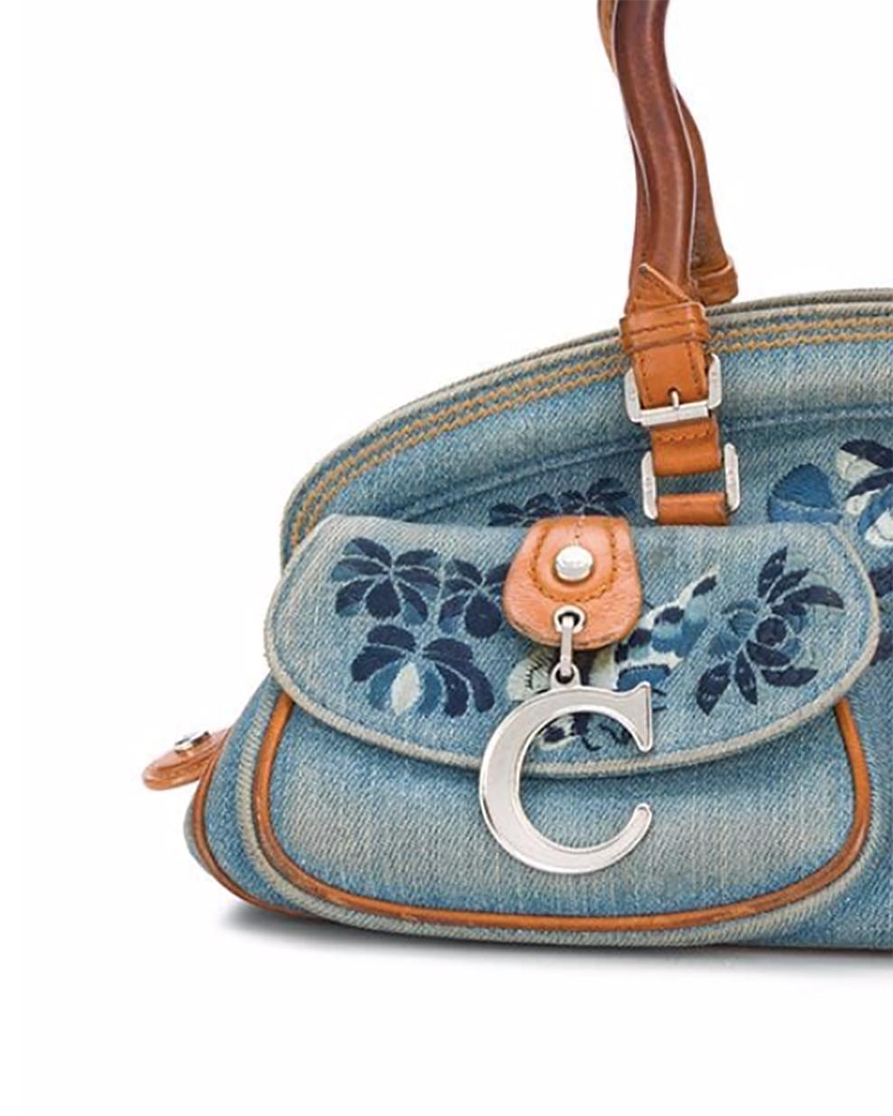 Dior Blue Jean Embroidered Floral Handbag  1