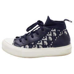 Dior Blue Knit Fabric and Leather Walk'n'Dior High Top Sneakers Size 35.5