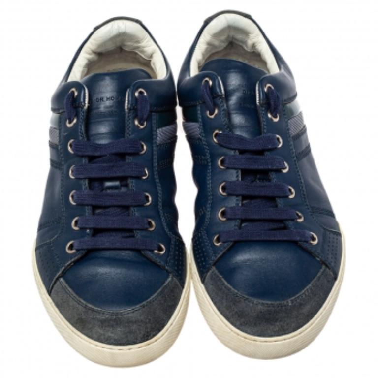 Black Dior Blue Leather And Suede Low Top Sneakers Size 39.5 For Sale
