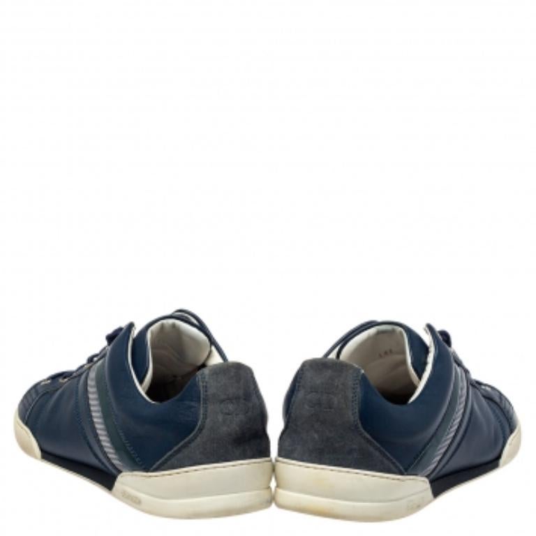 Dior Blue Leather And Suede Low Top Sneakers Size 39.5 In Good Condition For Sale In Dubai, Al Qouz 2
