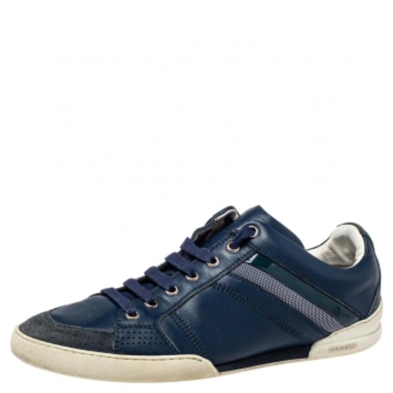 Men's Dior Blue Leather And Suede Low Top Sneakers Size 39.5 For Sale