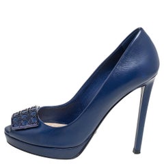 Dior, pelle blu con placca Cannage e piattaforma Peep Toe, misura 35,5