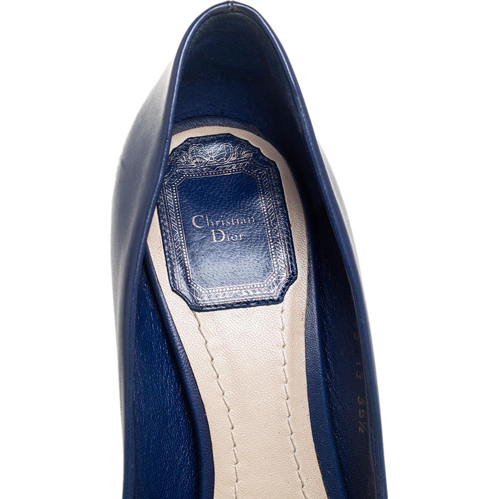 Dior Blue Leather Cannage Plaque Peep Toe Platform Pumps Size 35.5 1