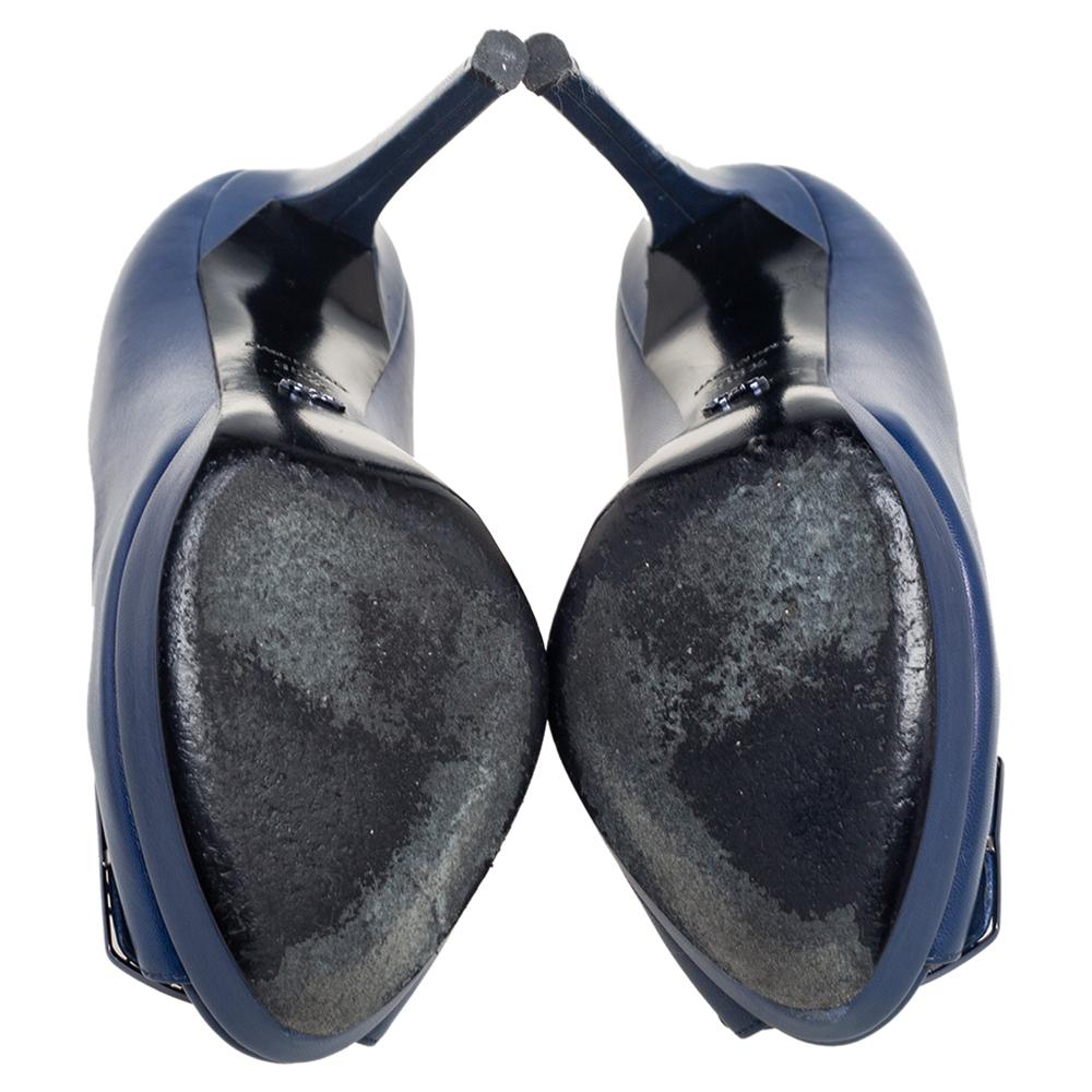 Dior Blue Leather Cannage Plaque Peep Toe Platform Pumps Size 35.5 2