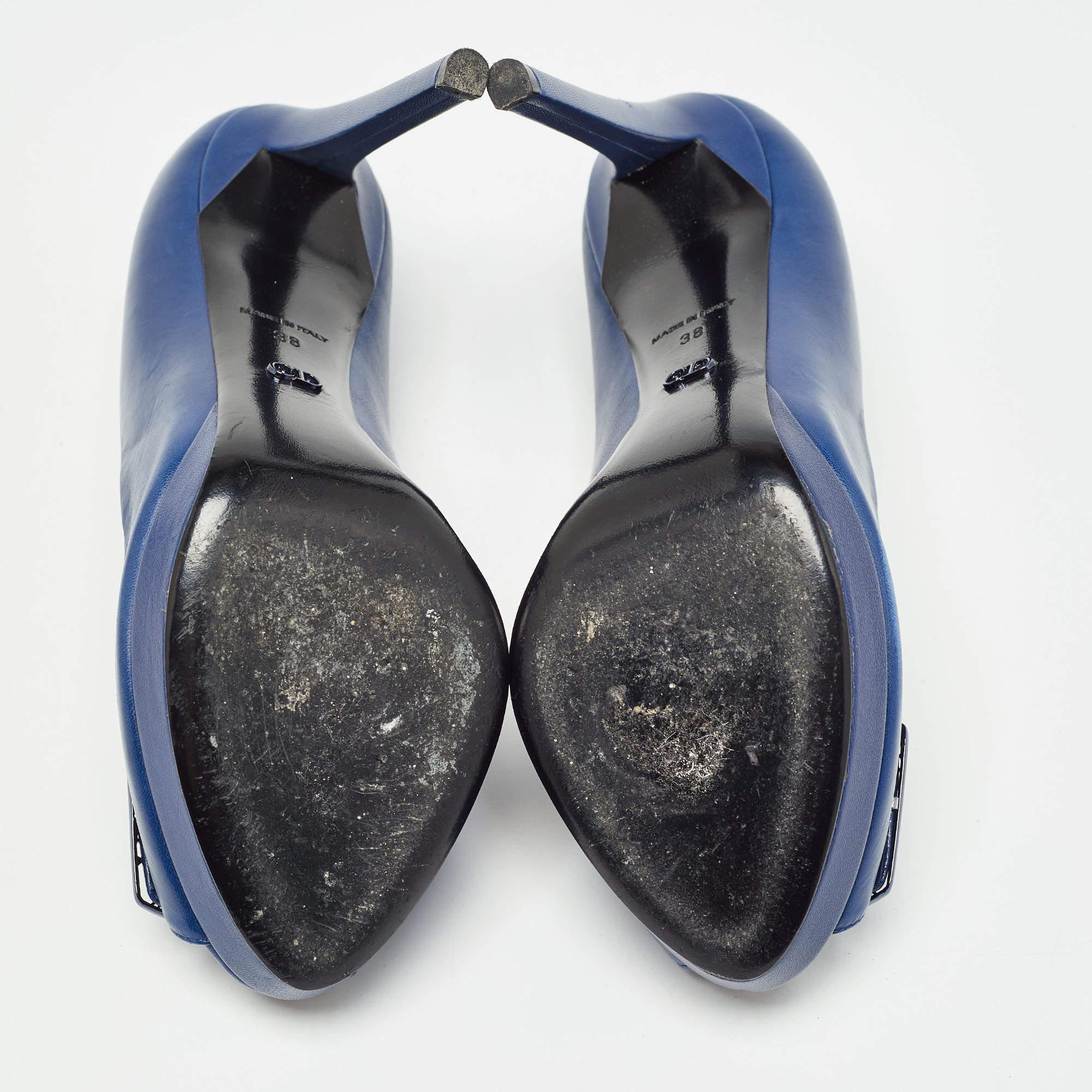 Dior Blue Leather Cannage Plaque Platform Peep Toe Pumps Size 38 2