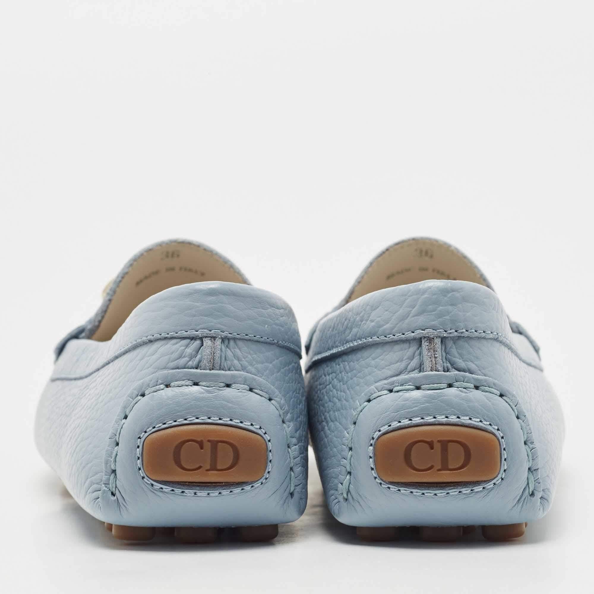 Dior Blue Leather CD Logo Slip On Loafer Size 36 In New Condition In Dubai, Al Qouz 2