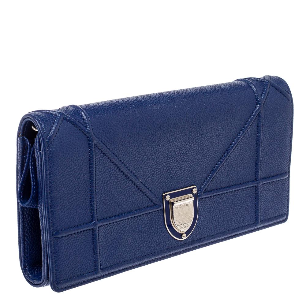 Women's Dior Blue Leather Diorama Wallet on Chain