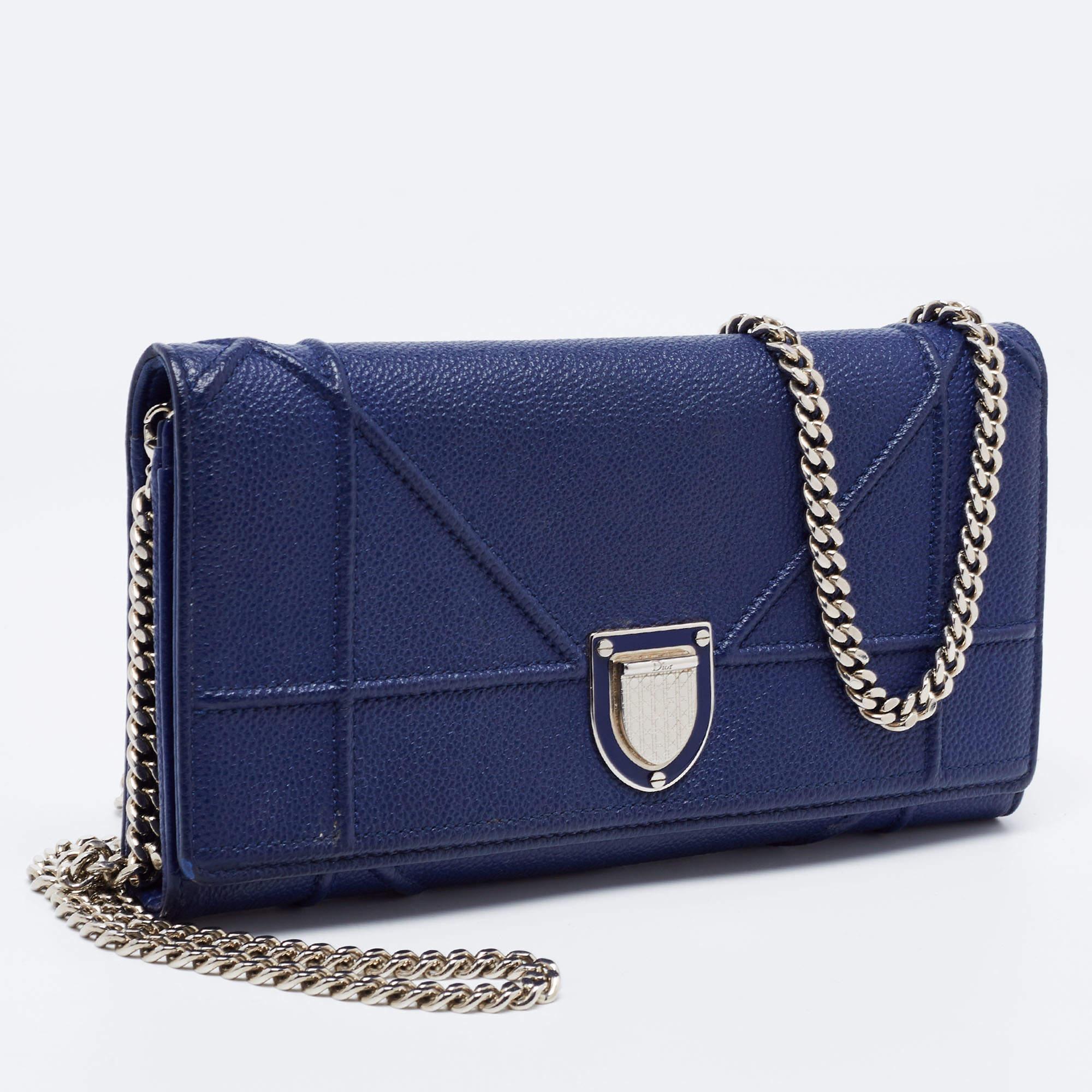 Women's Dior Blue Leather Diorama Wallet on Chain