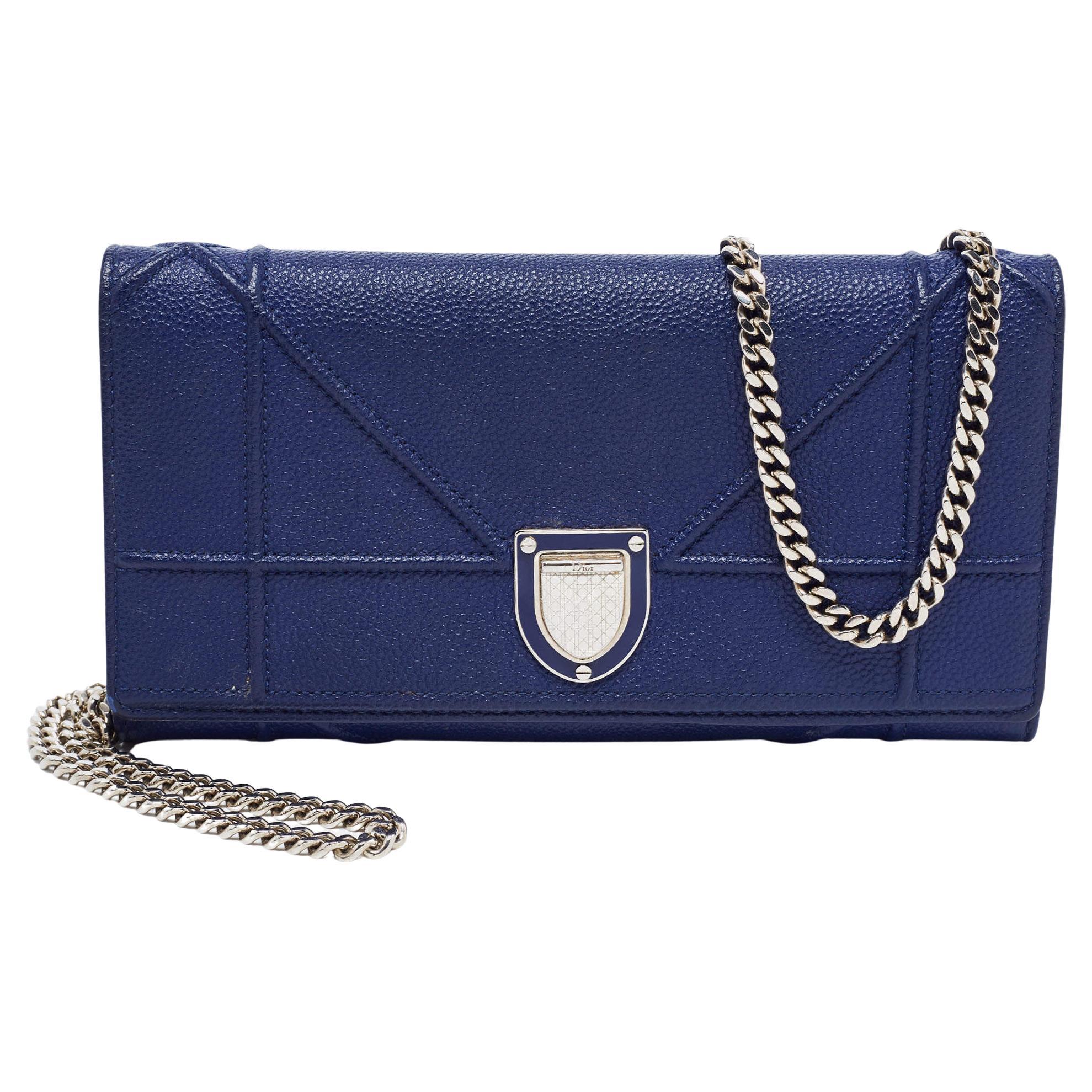 Dior Blue Leather Diorama Wallet on Chain