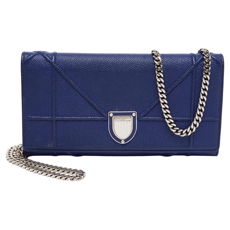 Dior Blue Leather Diorama Wallet on Chain For Sale at 1stDibs