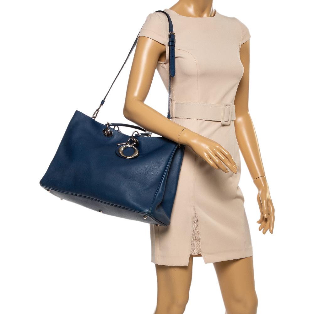Black Dior Blue Leather Extra Large Diorissimo Shopper Tote
