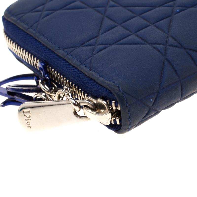 Dior Blue Leather Lady Dior Zip Around Wallet 5