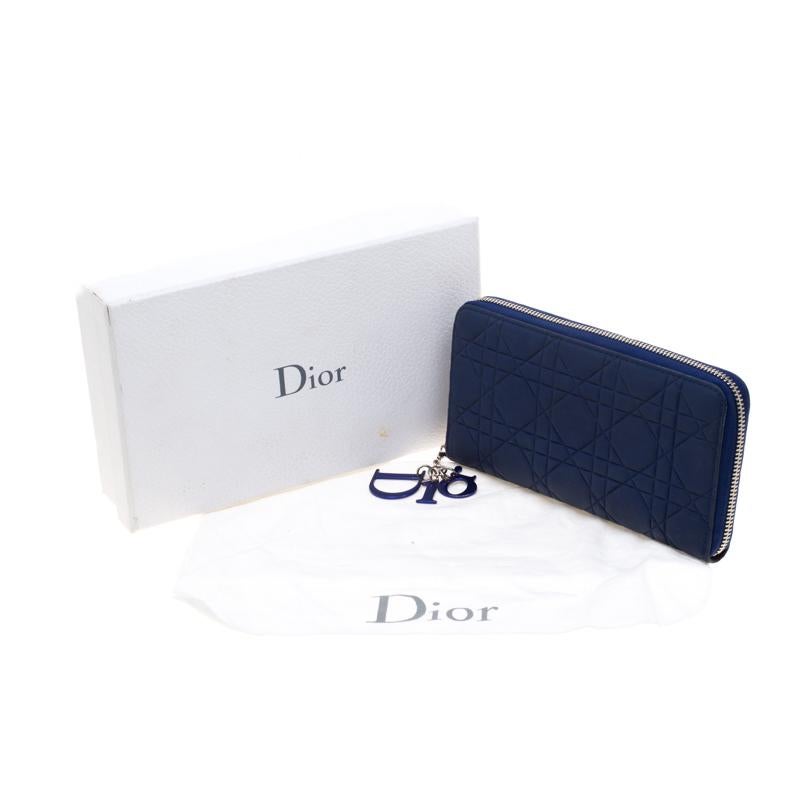 Dior Blue Leather Lady Dior Zip Around Wallet 6