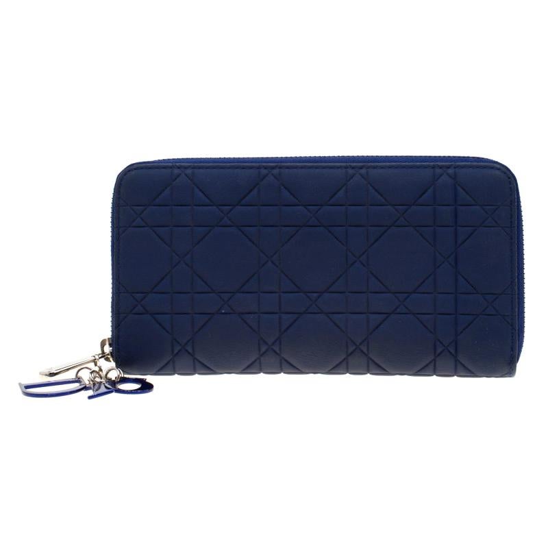 Dior Blue Leather Lady Dior Zip Around Wallet