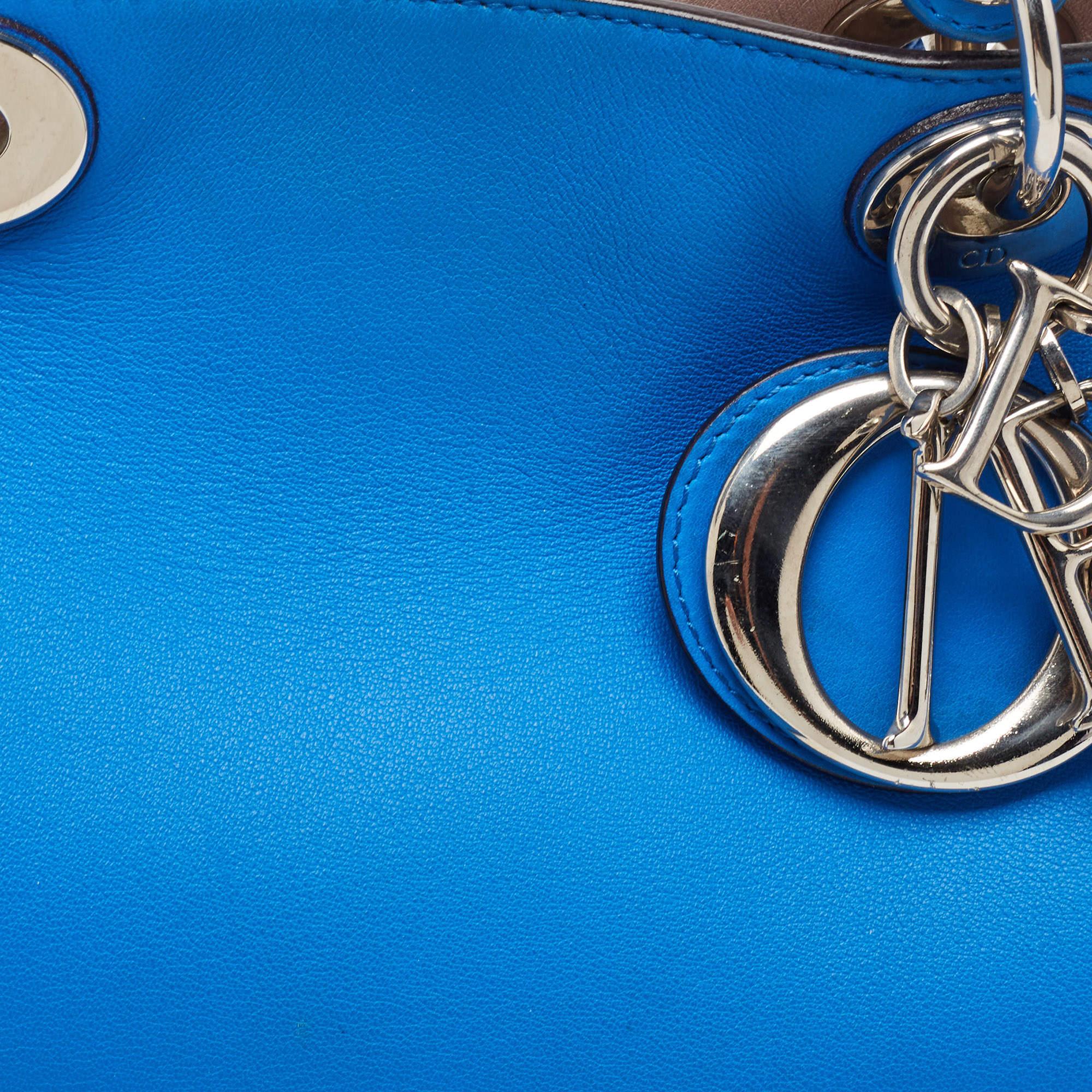 Dior Blue Leather Large Diorissimo Shopper Tote For Sale 7