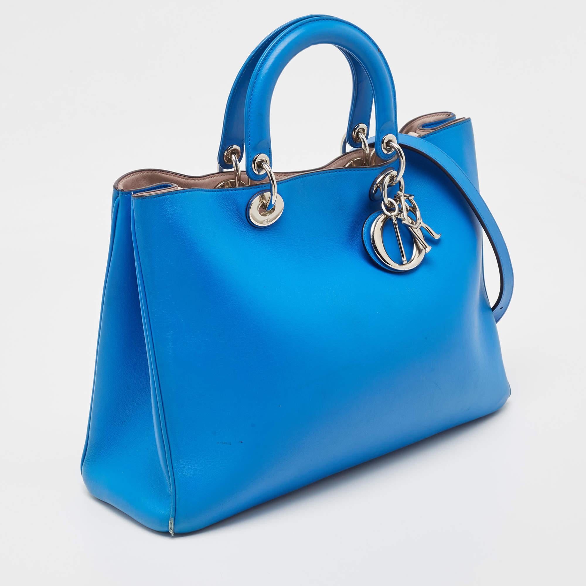 Dior Blue Leather Large Diorissimo Shopper Tote For Sale 8
