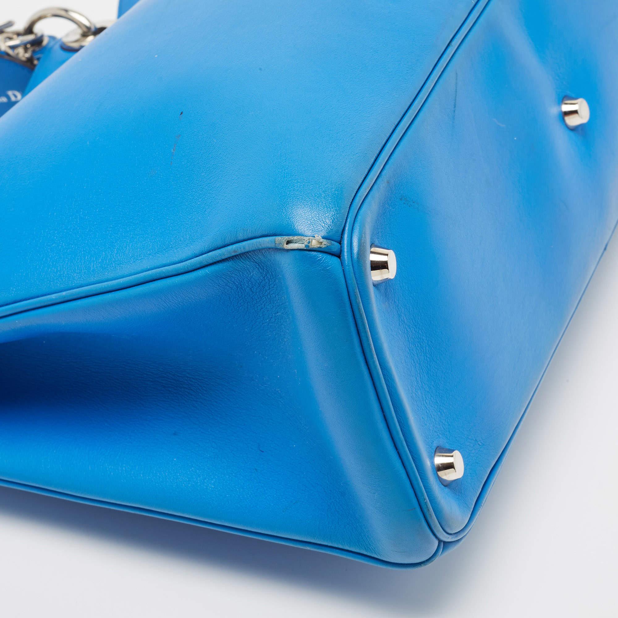 Dior Blue Leather Large Diorissimo Shopper Tote For Sale 9