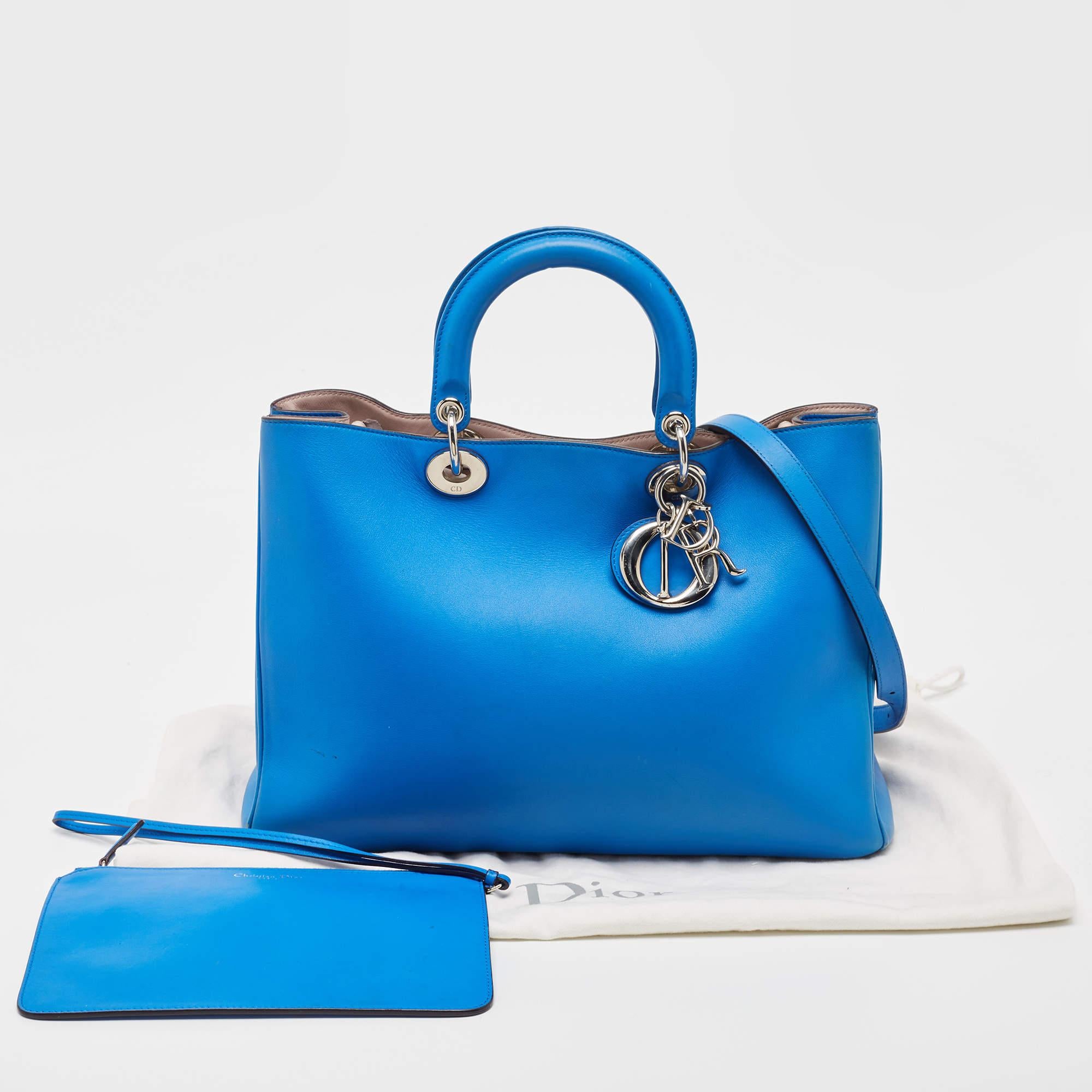 Dior Blue Leather Large Diorissimo Shopper Tote In Fair Condition For Sale In Dubai, Al Qouz 2