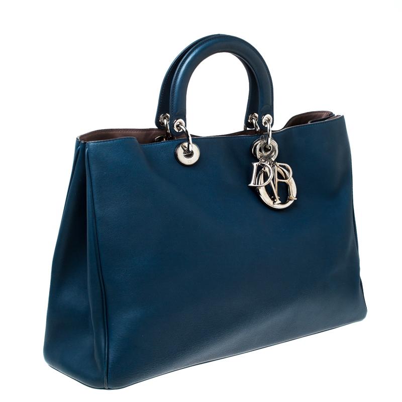 Dior Blue Leather Large Diorissimo Shopper Tote In Good Condition In Dubai, Al Qouz 2