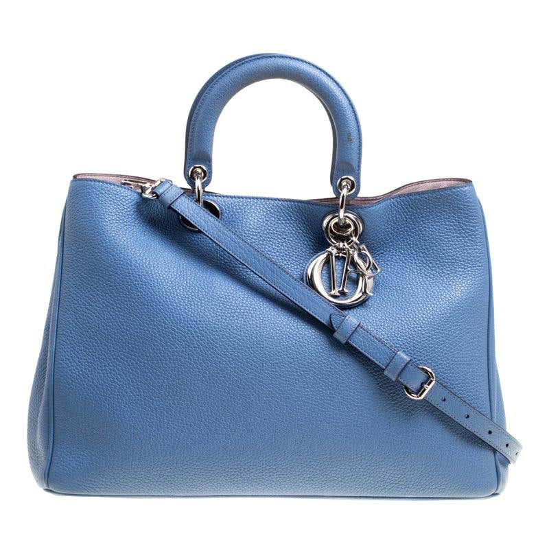 Dior Blue Leather Large Diorissimo Shopper Tote For Sale at 1stDibs