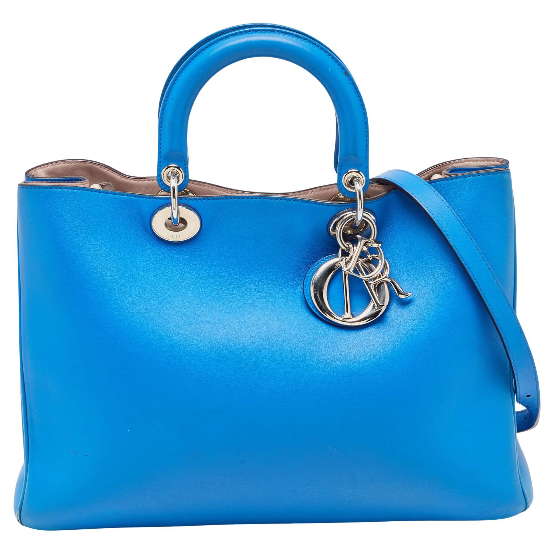 Dior Blue Leather Large Diorissimo Shopper Tote For Sale