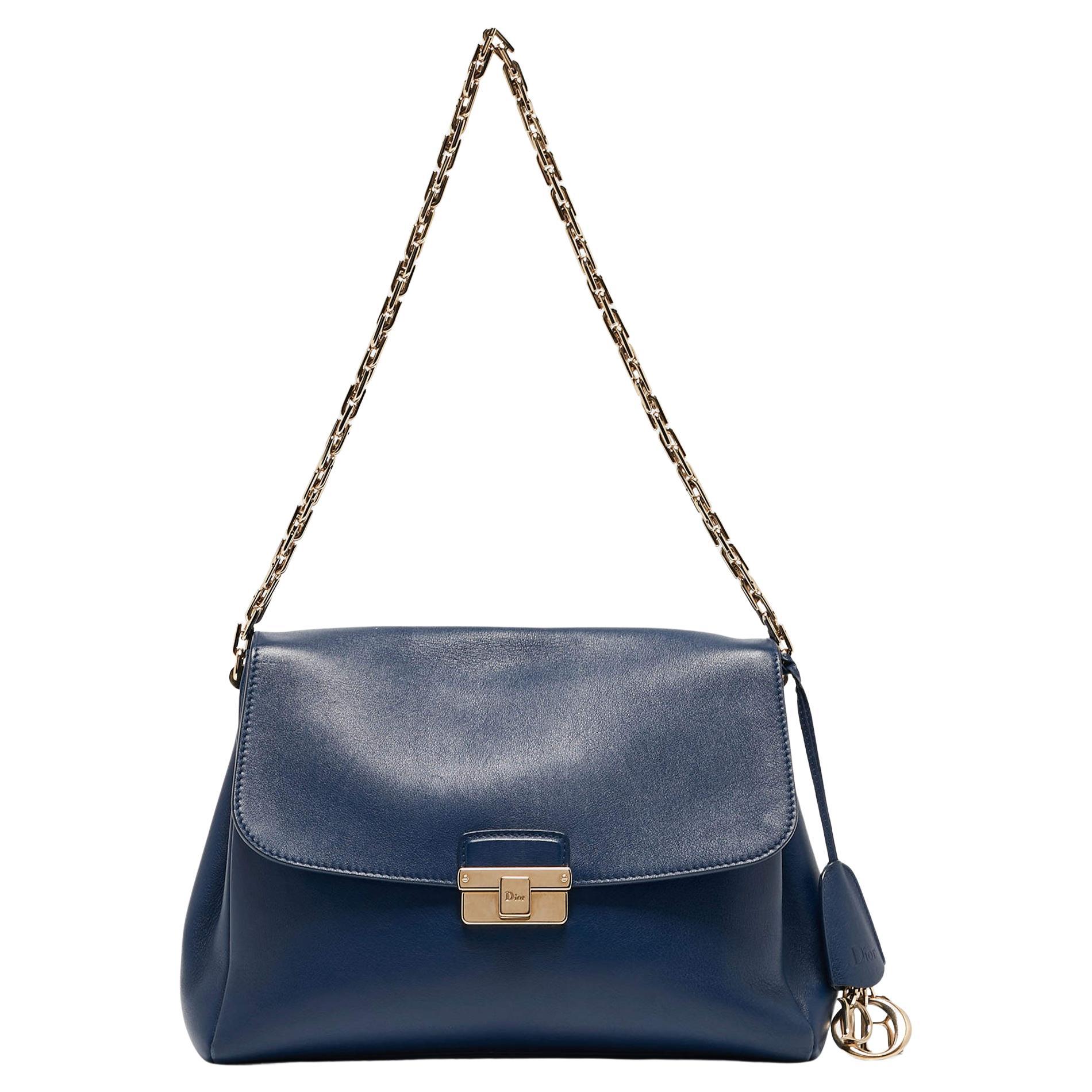 Dior Blue Leather Large Diorling Shoulder Bag For Sale