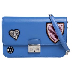 Dior Blue Leather Large Miss Dior Heart Badges Promenade Chain Clutch