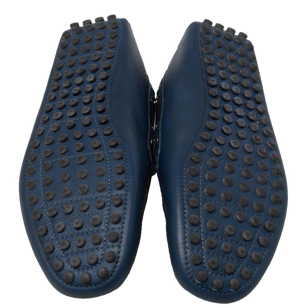 Dior Blue Leather Loafers Size 41 In Good Condition In Dubai, Al Qouz 2