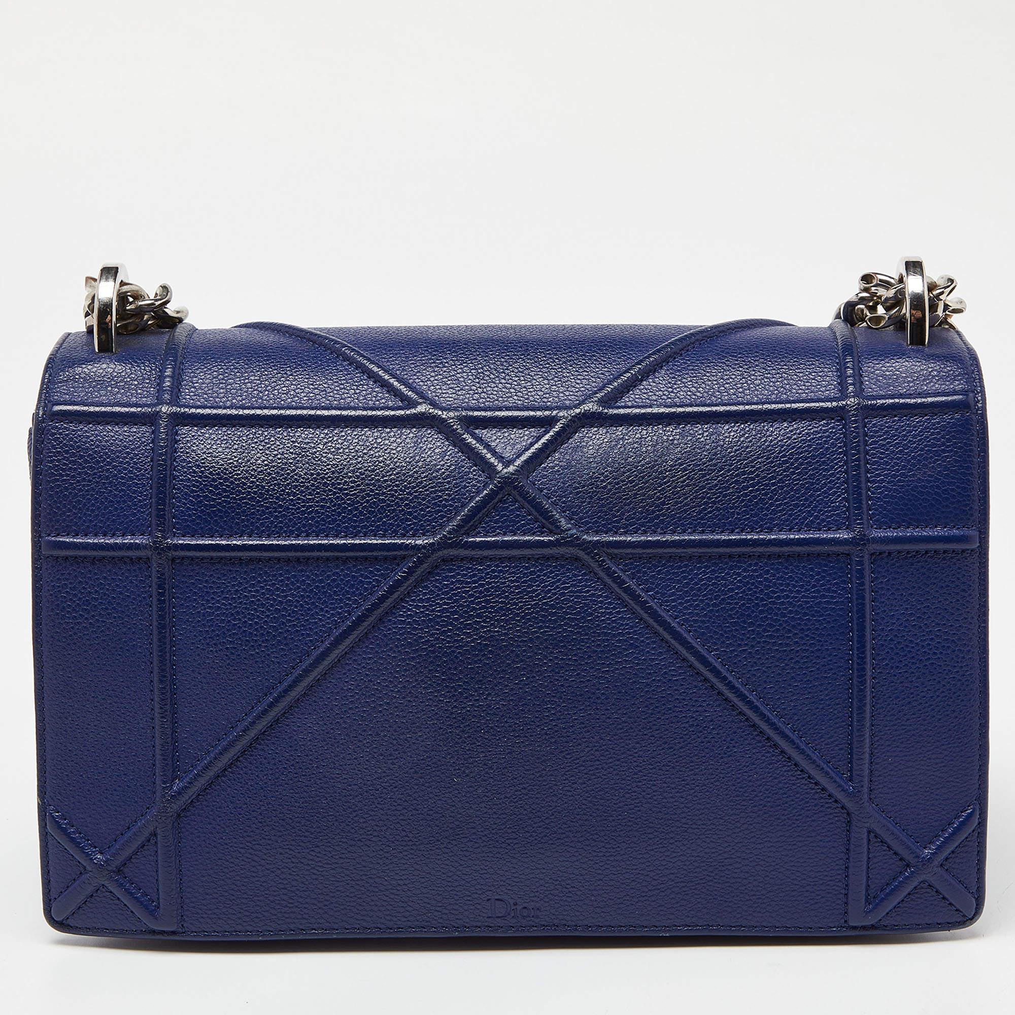 Dior Blue Leather Medium Diorama Flap Shoulder Bag For Sale 6