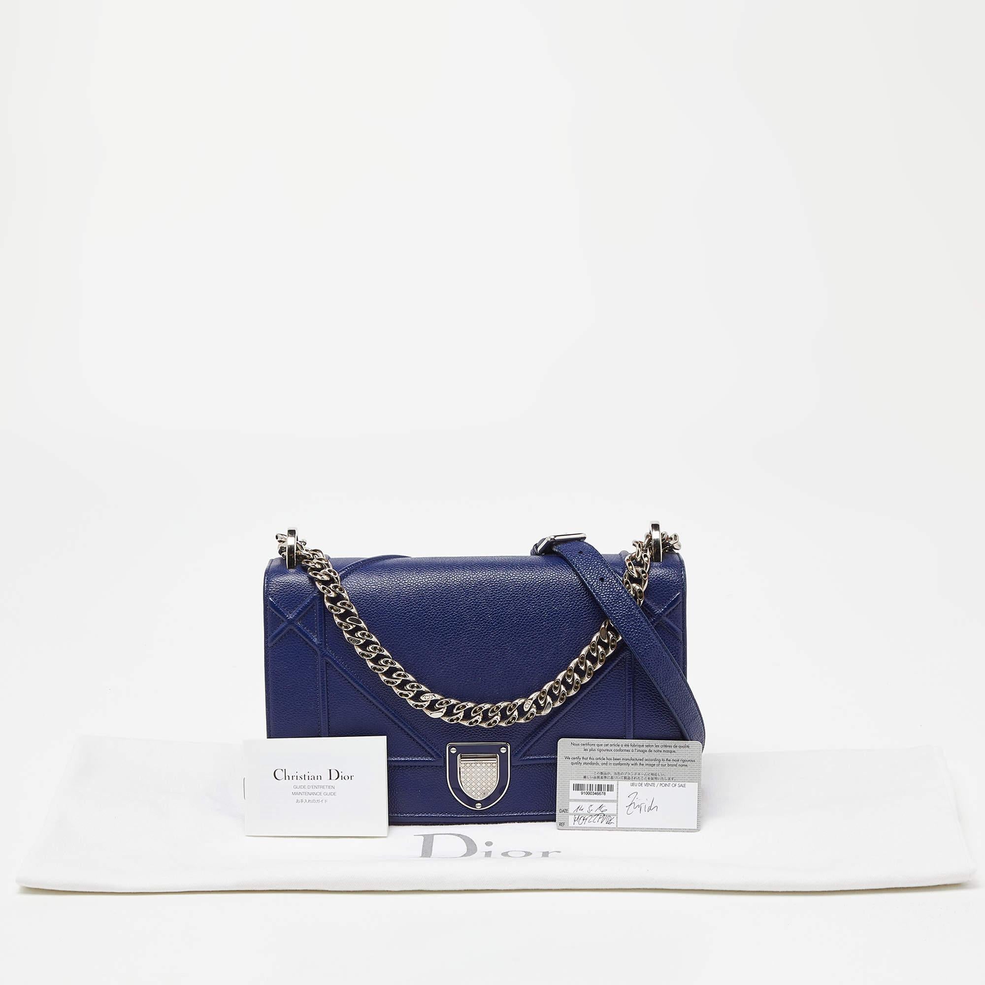 Dior Blue Leather Medium Diorama Flap Shoulder Bag For Sale 8