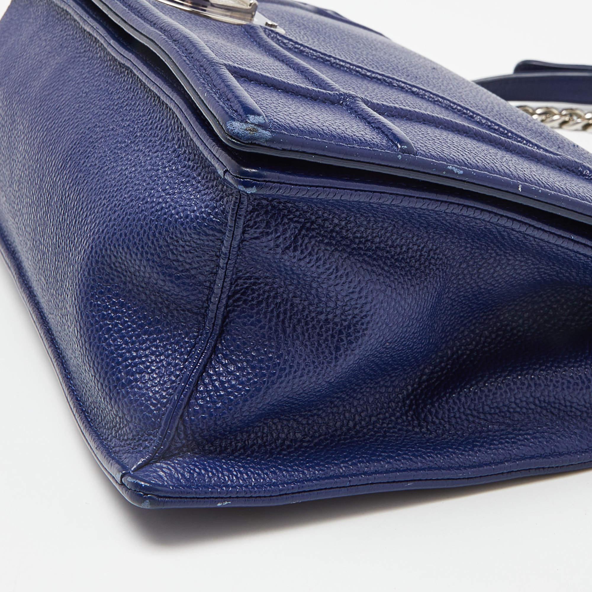 Dior Blue Leather Medium Diorama Flap Shoulder Bag For Sale 4